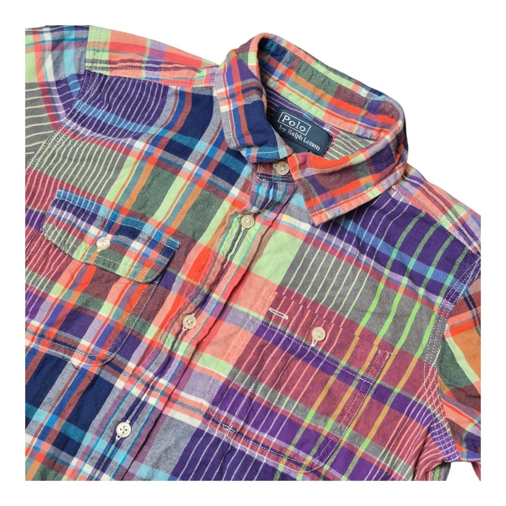 VTG Polo Ralph Lauren Boys 7 Plaid Button Up Shirt Long Sleeve Preppy Cotton